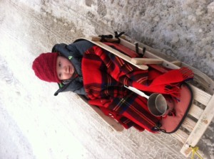 Osian, our grandson, in the snow of the Northeast.