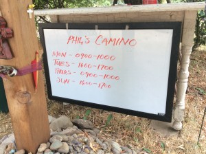 Our current schedule for "walk and talk" at Phil's Camino.