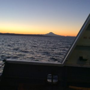 Mount Rainer looking kind of dinky from the ferry this morning at dawn.